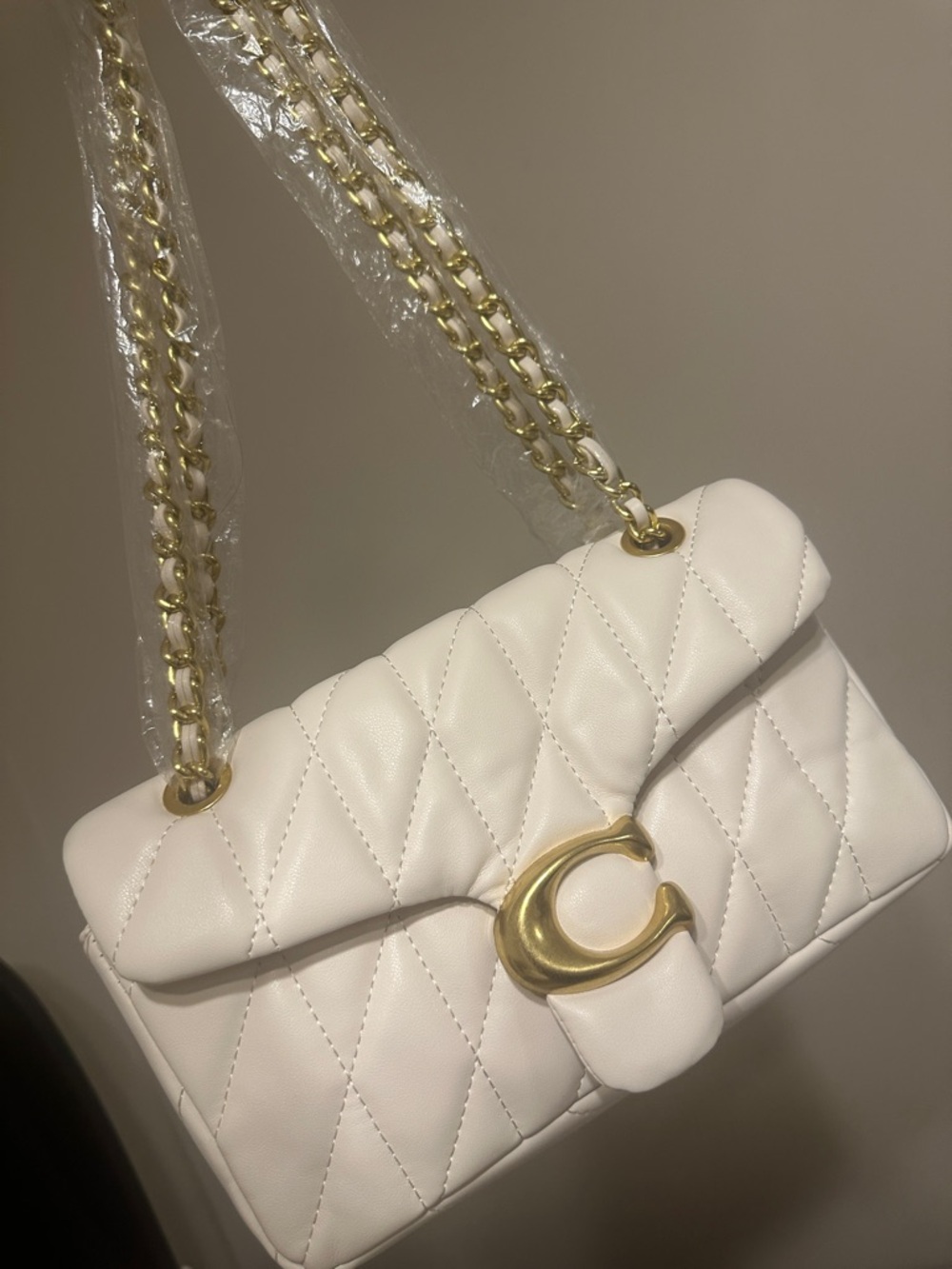 Coach Cream Quilted Shoulder Bag with Gold Hardware